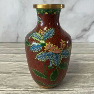 Vintage Asian Cloisonné Enameled Copper Vase Flowers
